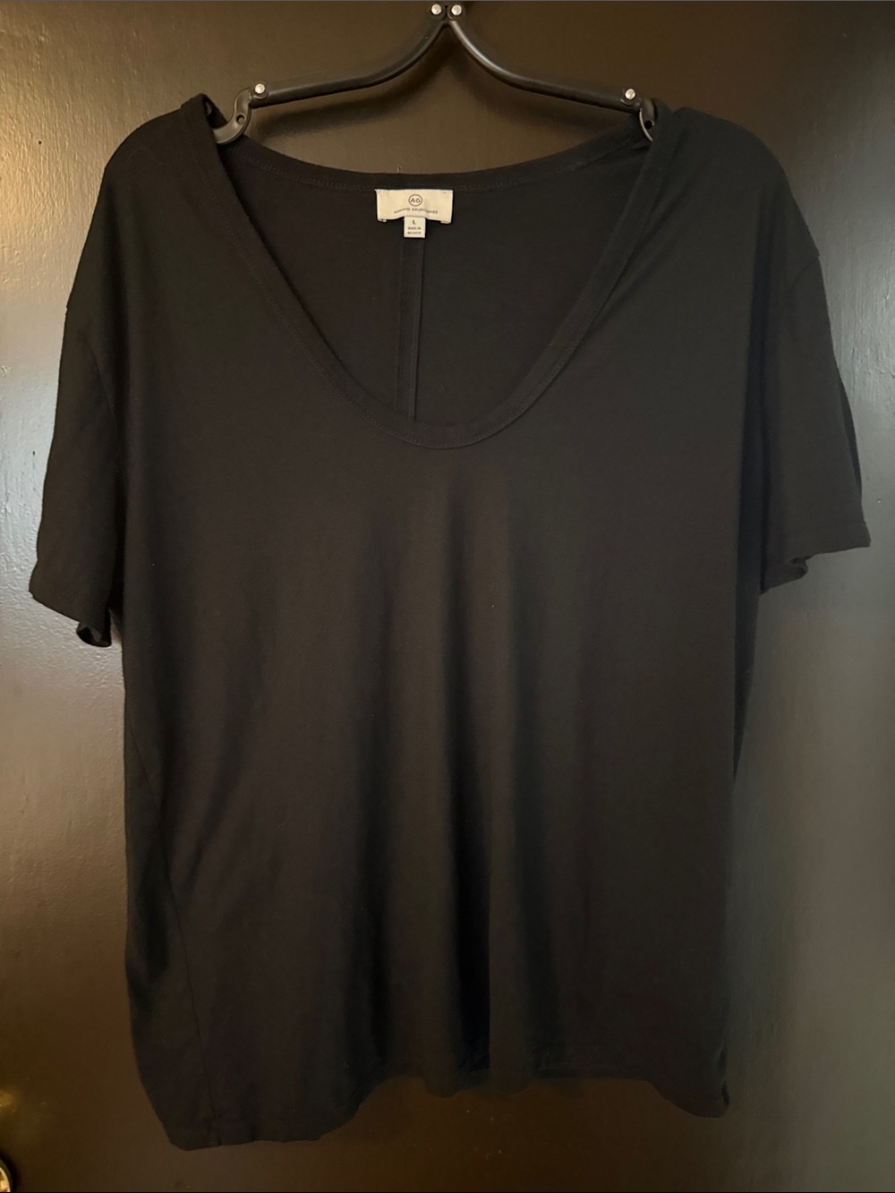 Ag Adriano Goldschmied Black Scoop Neck Short Sleeve Tee